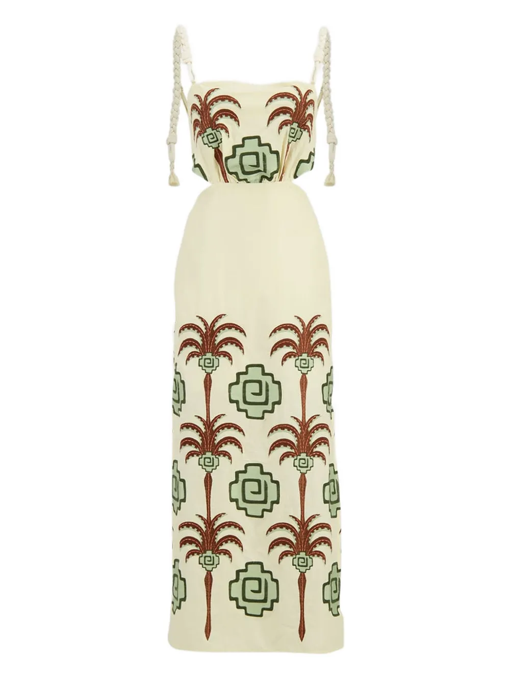 Tributaries palm-tree embroidered cut-out maxi dress