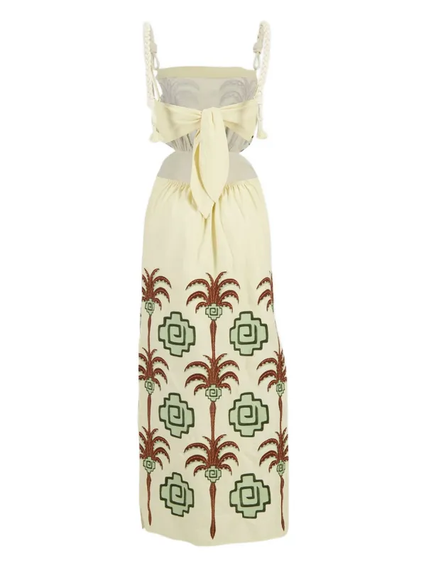 Johanna Ortiz Tributaries palm-tree Embroidered cut-out Maxi Dress |  Neutrals | FARFETCH JO