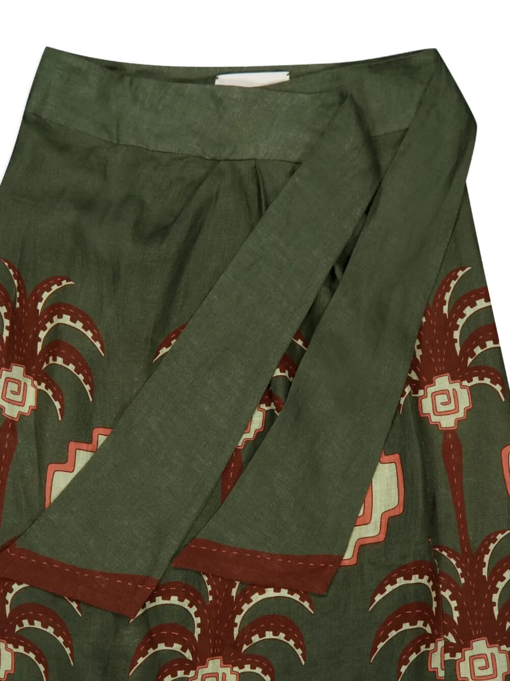 Johanna Ortiz Amazon Echoes Printed Linen Midi Wrap Skirt In Green