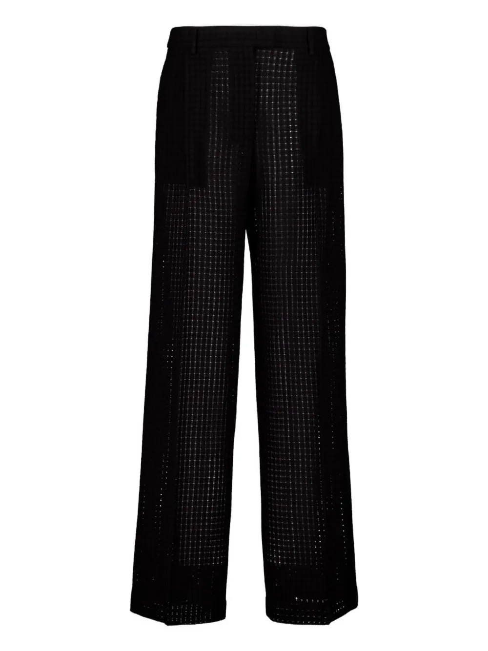grid-pattern cotton trousers