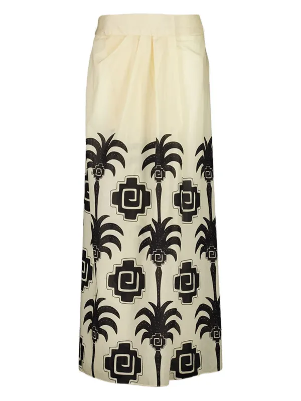 Johanna Ortiz Palm-print Wrap Maxi Skirt in White