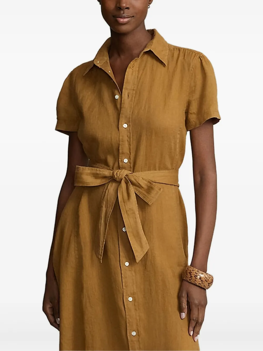 Polo Ralph Lauren Midi-jurk met knopen en ceintuur Bruin
