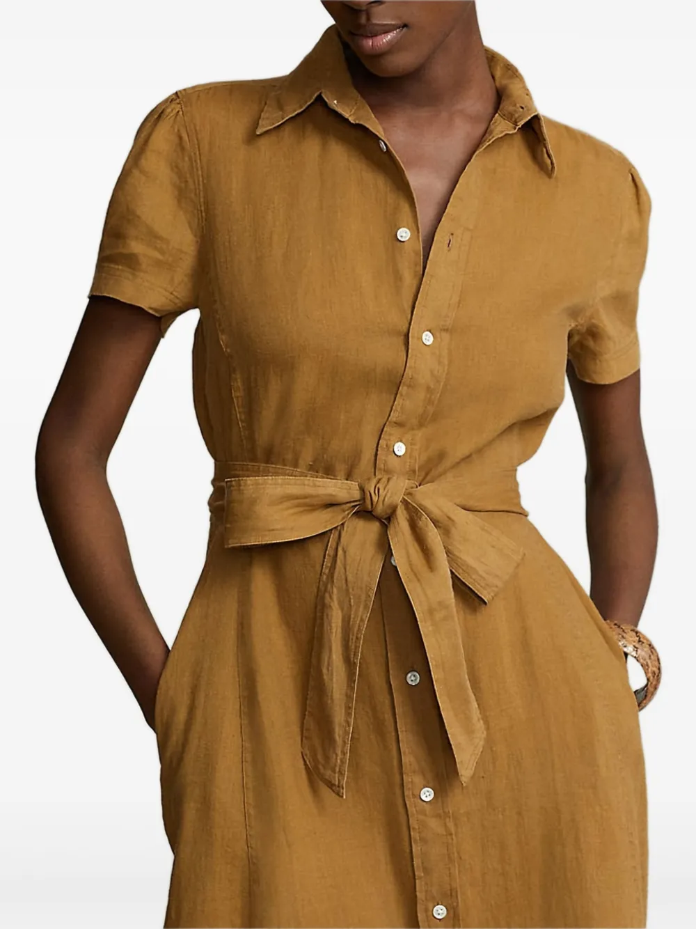 Polo Ralph Lauren Midi-jurk met knopen en ceintuur Bruin