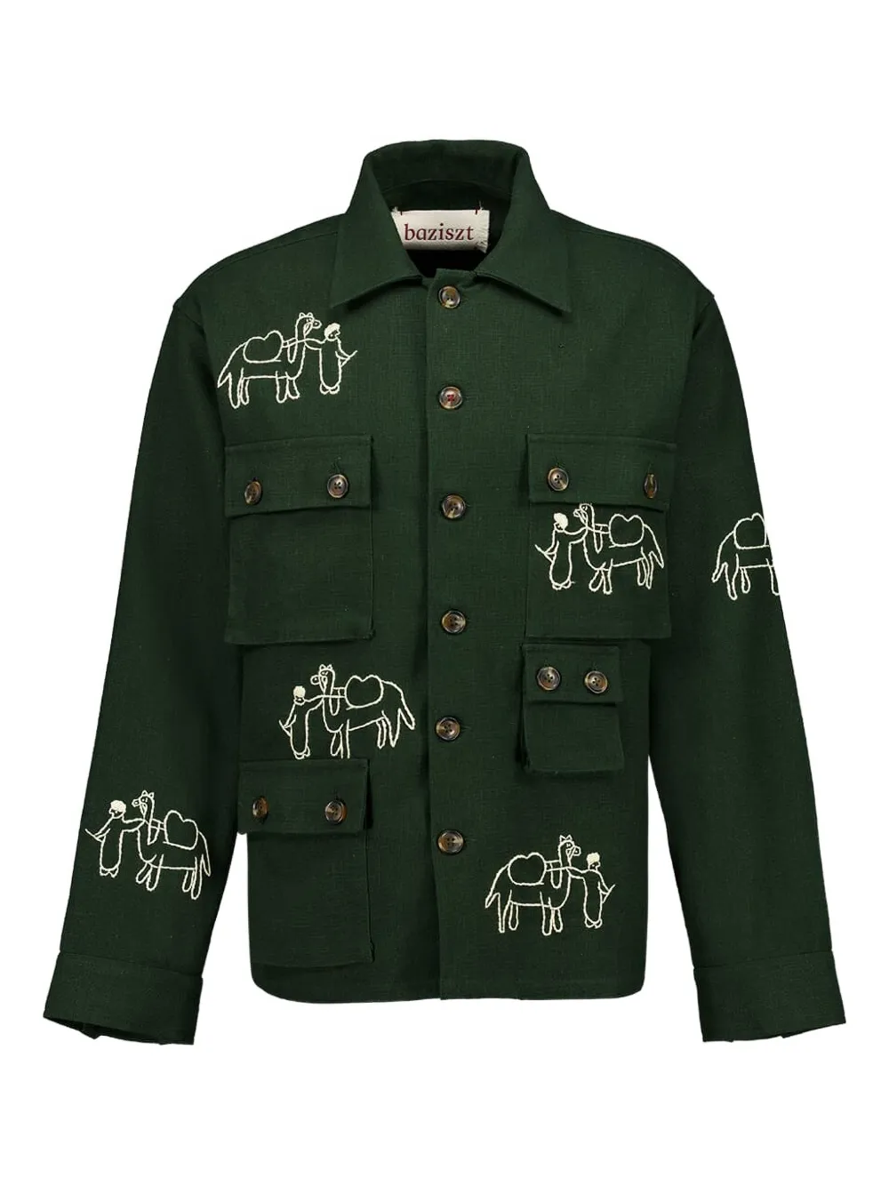 Baziszt camel-embroidered multi-pocket shirt | Green | Image 1