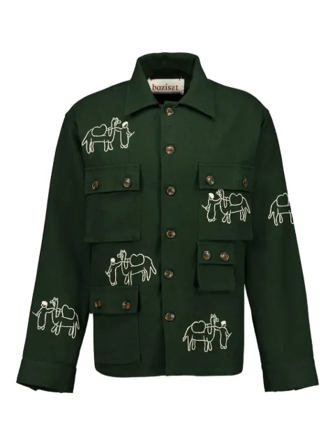 Baziszt camel-embroidered multi-pocket shirt