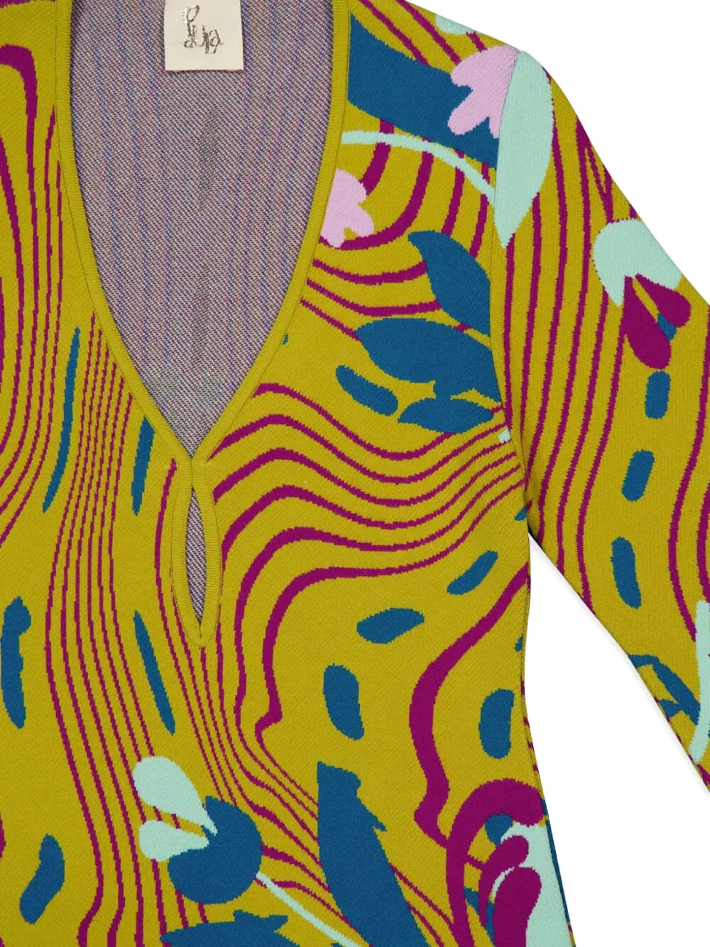 PAULA Varvara jurk met bloemen jacquard Geel
