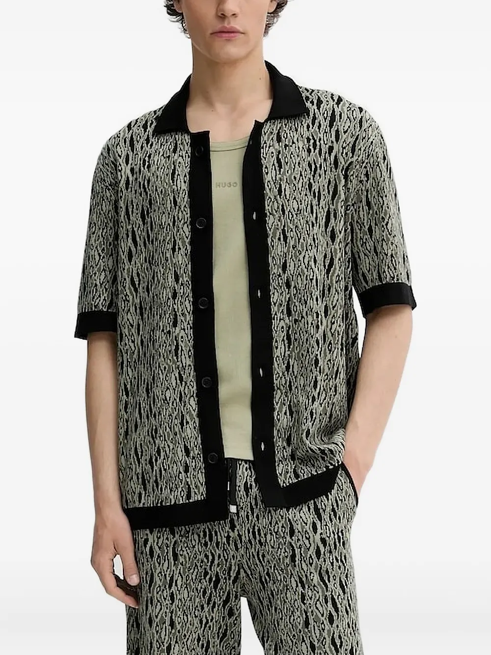 HUGO jacquard-pattern short-sleeve shirt Groen