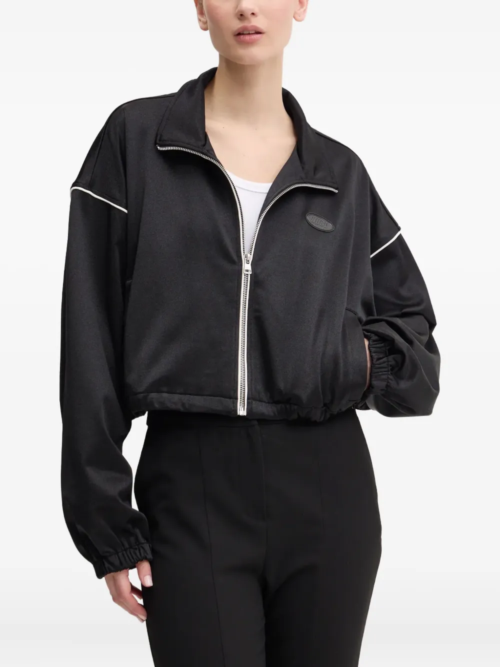 HUGO logo-patch cropped jacket | Black | Image 1