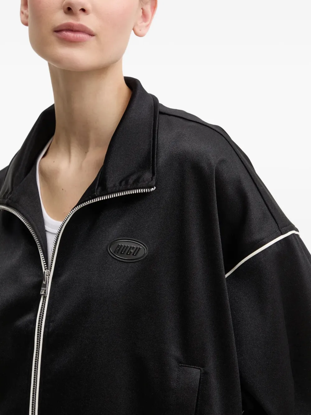 Hugo Boss Logo-patch Cropped Jacket In Black