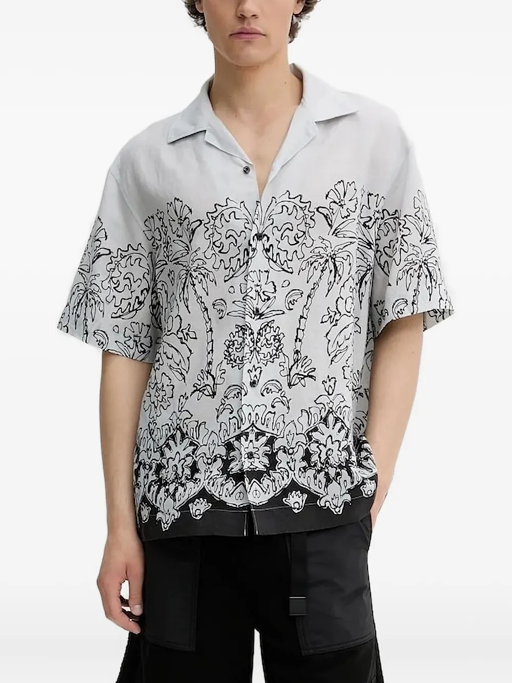 HUGO floral-print short-sleeved shirt Blauw