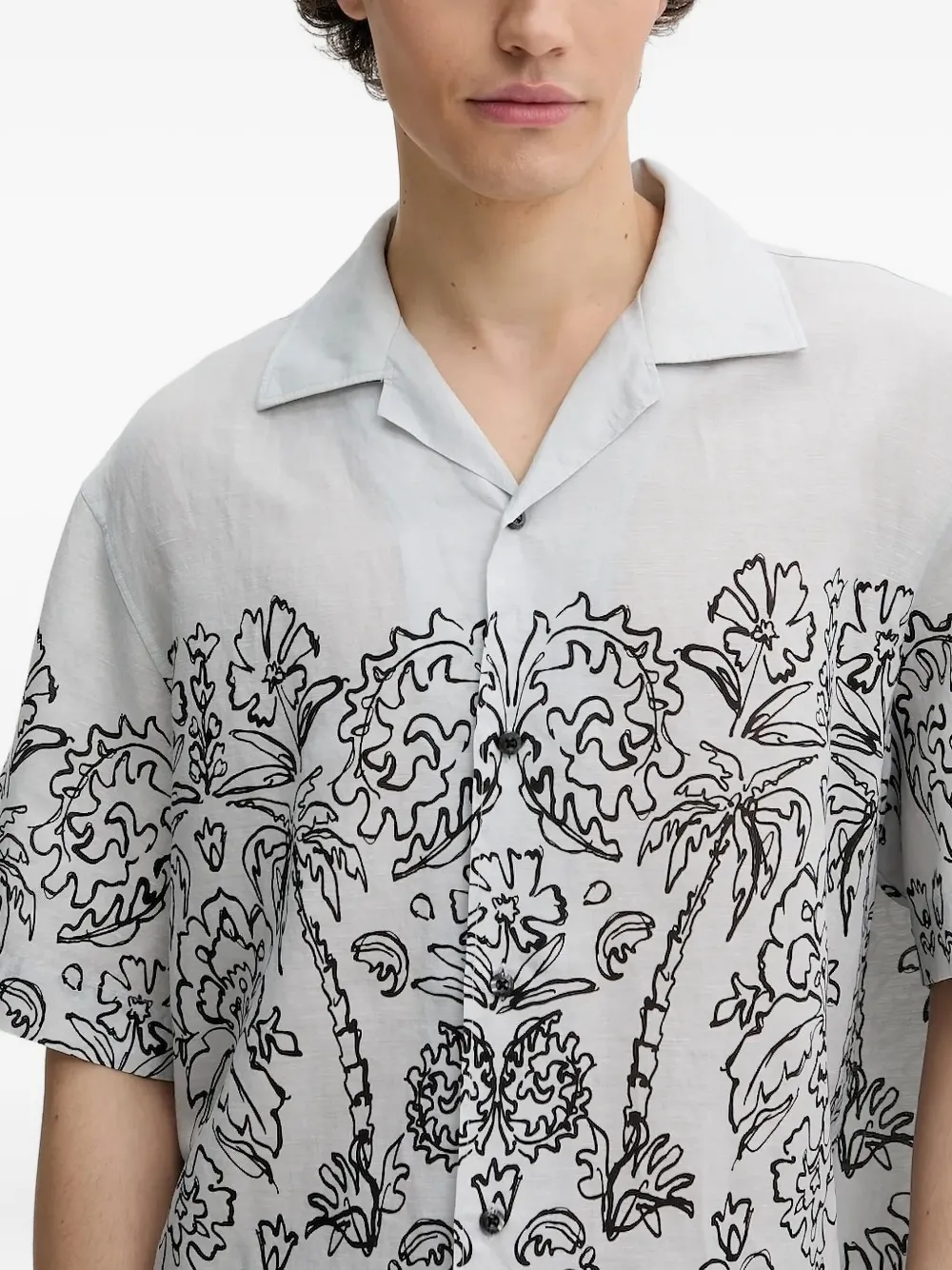HUGO floral-print short-sleeved shirt Blauw
