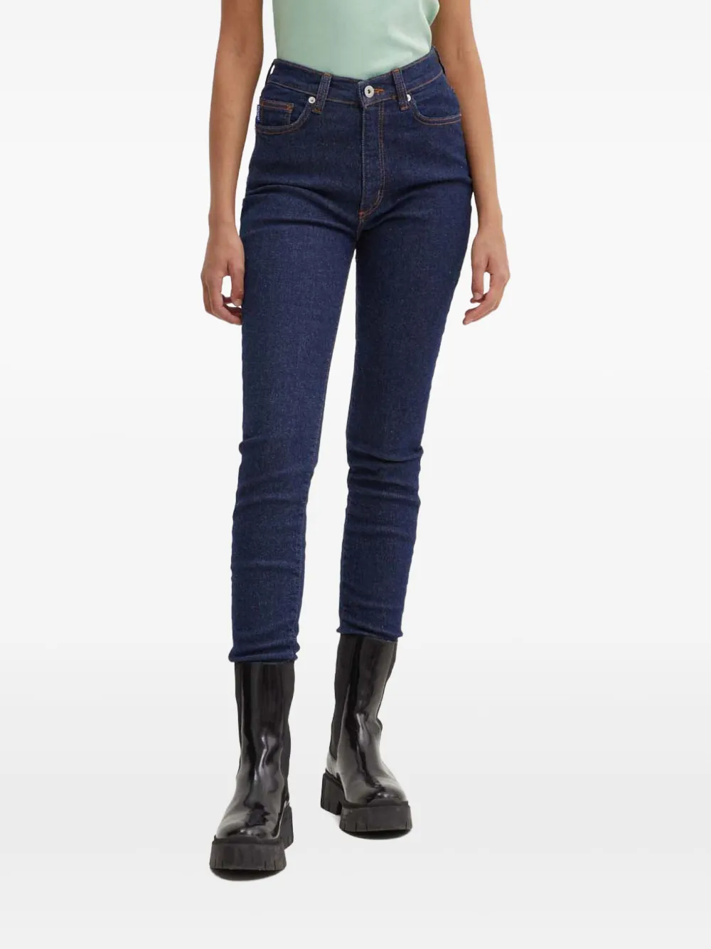 HUGO High waist jeans met logoplakkaat Blauw