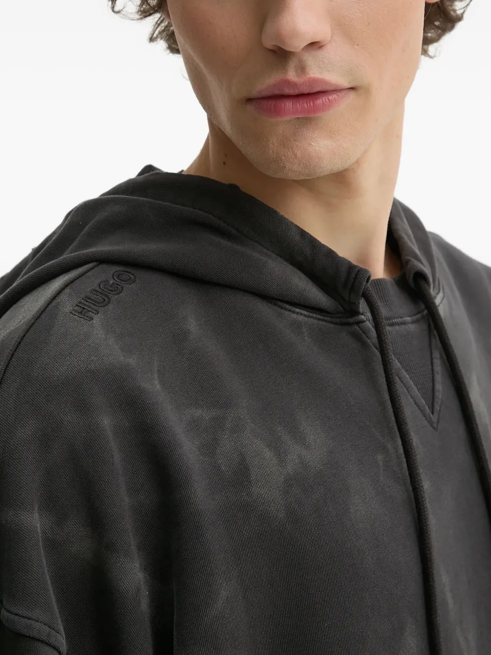 HUGO Nustroody hoodie met tie-dye print Zwart