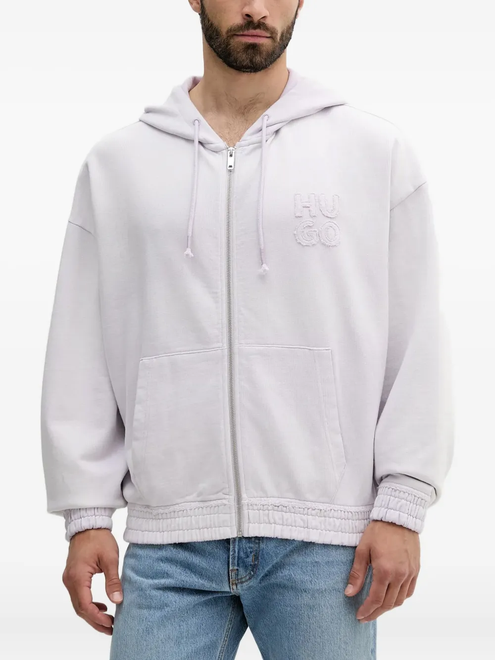 HUGO logo-patch zip-up hoodie | Purple | Image 1