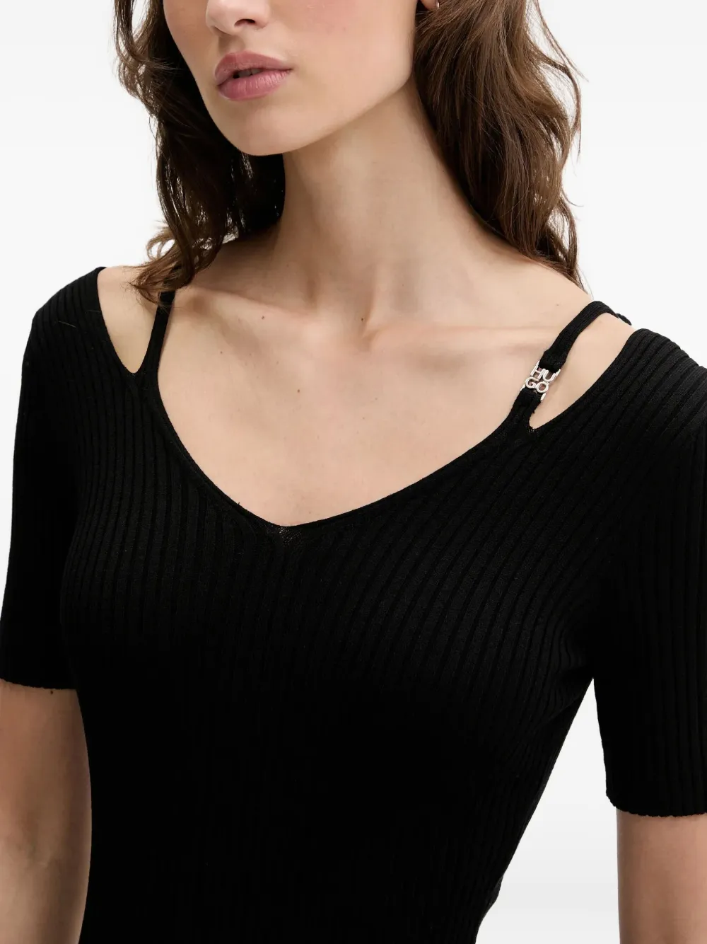 HUGO shoulder cut-out midi dress Zwart