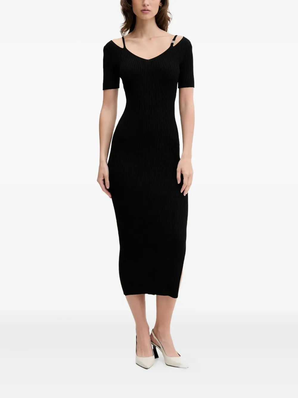HUGO shoulder cut-out midi dress Zwart