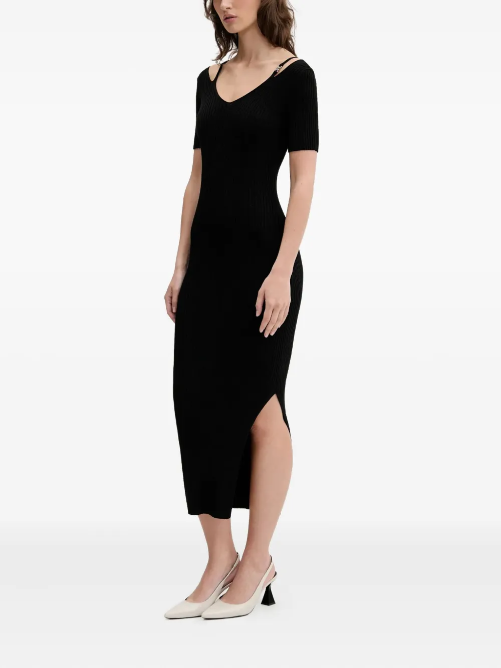 HUGO shoulder cut-out midi dress Zwart