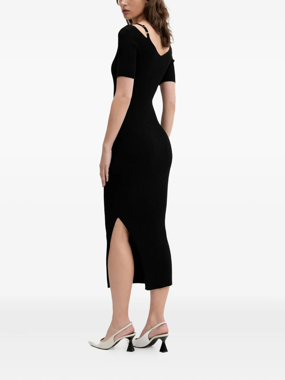 HUGO shoulder cut-out midi dress Zwart
