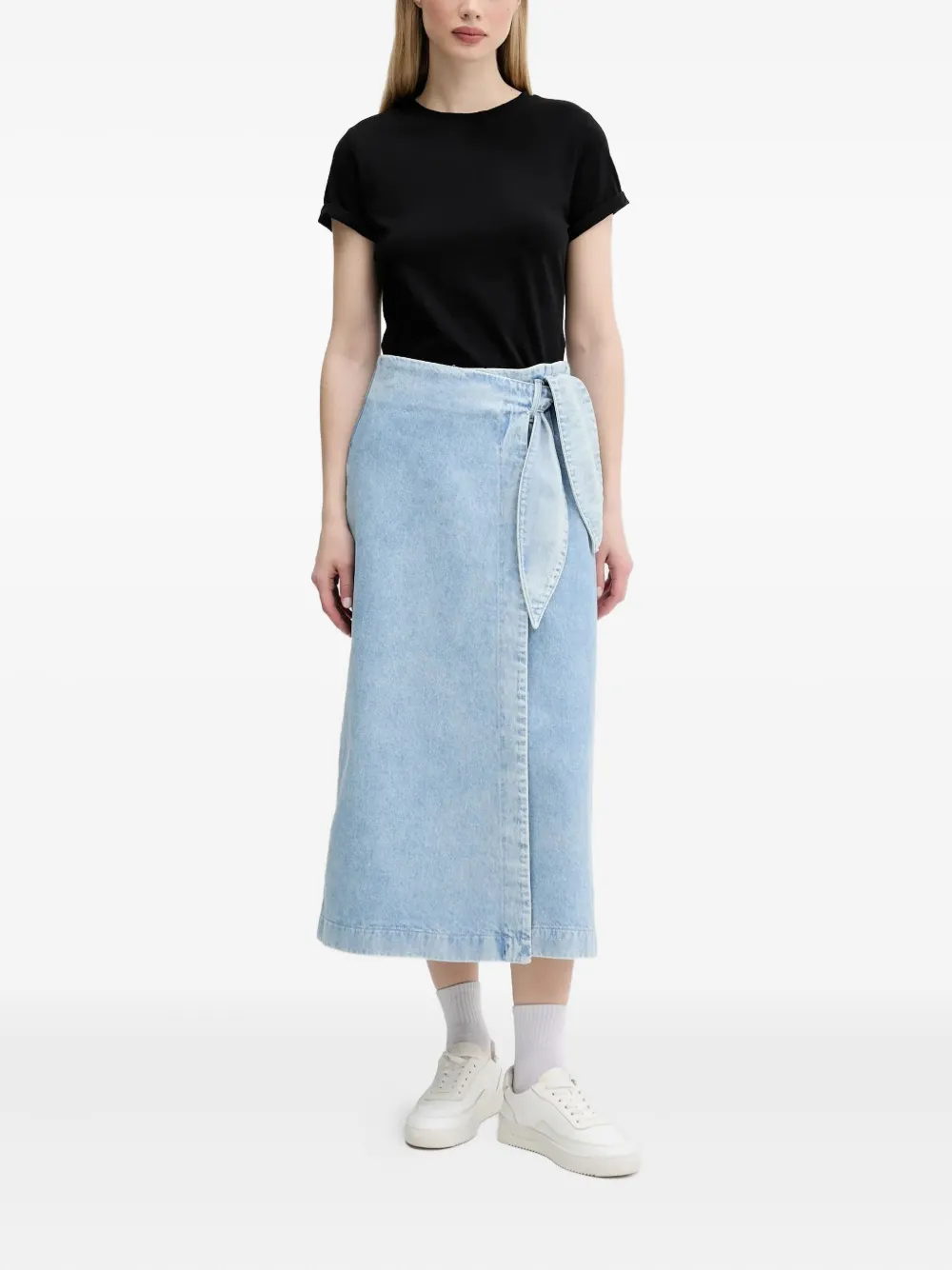 HUGO tie-front denim midi skirt Blauw