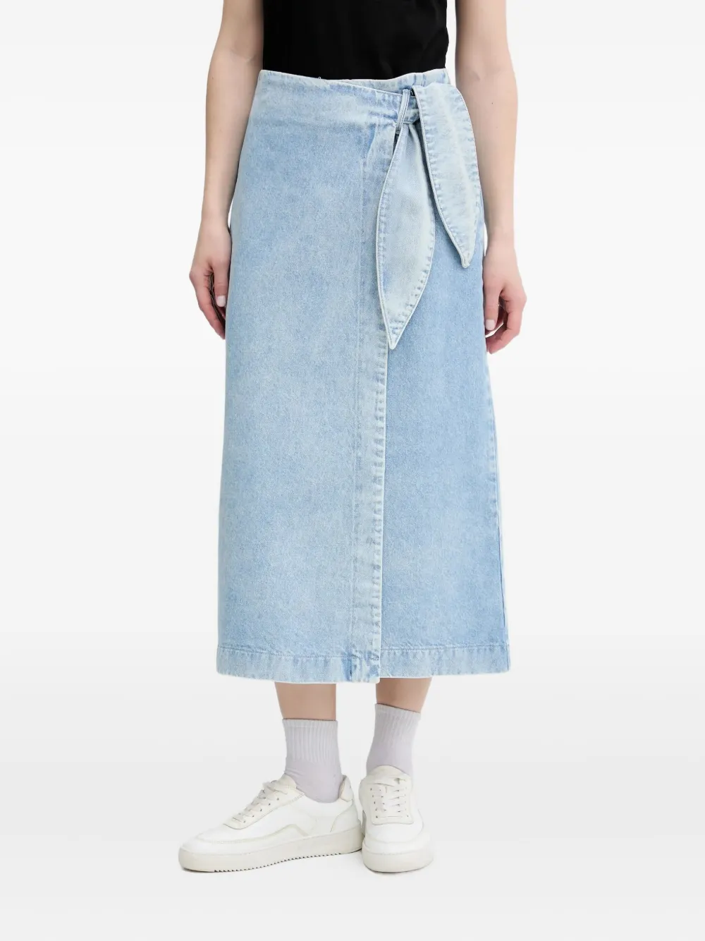HUGO tie-front denim midi skirt Blauw