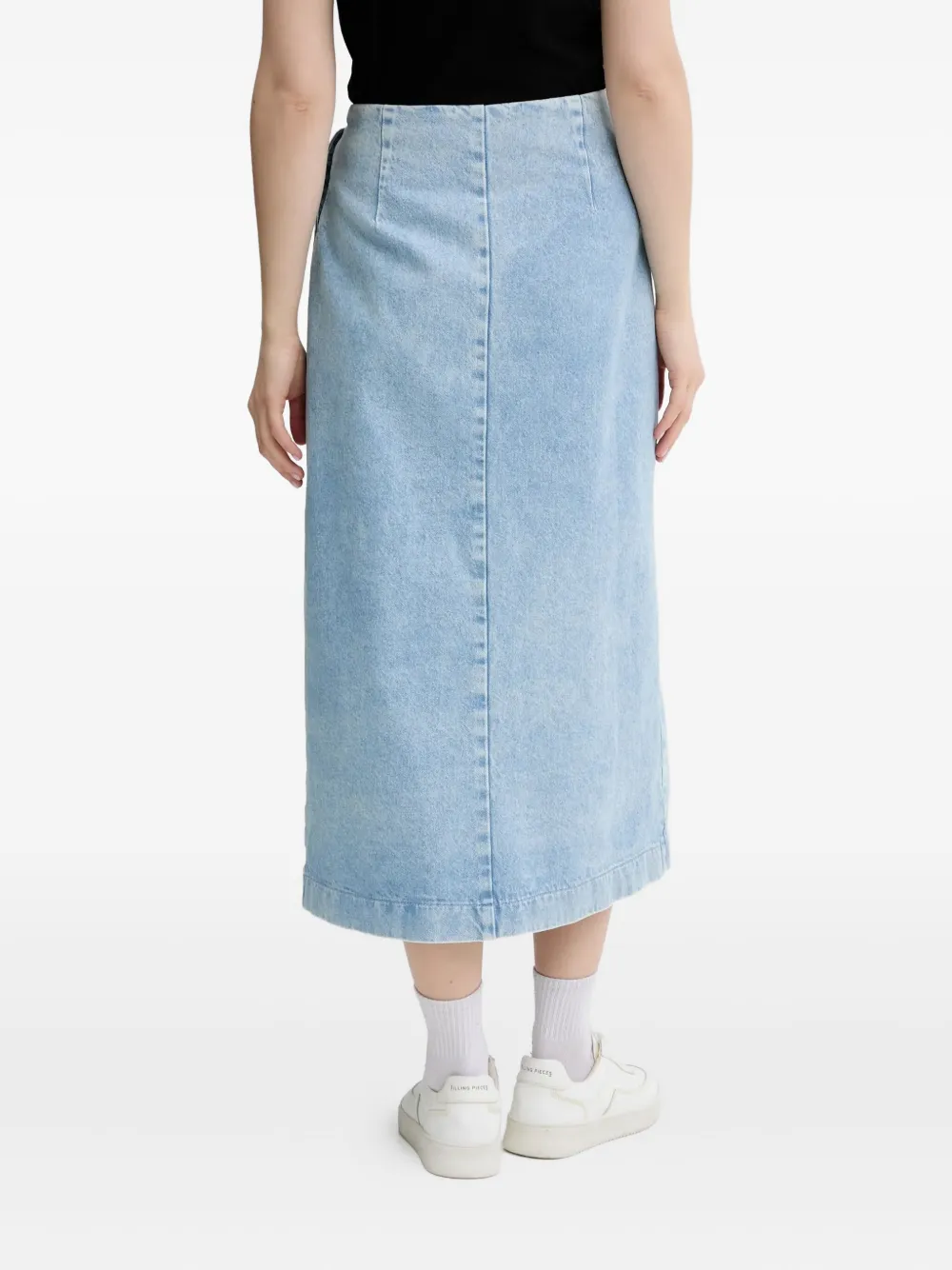 HUGO tie-front denim midi skirt Blauw