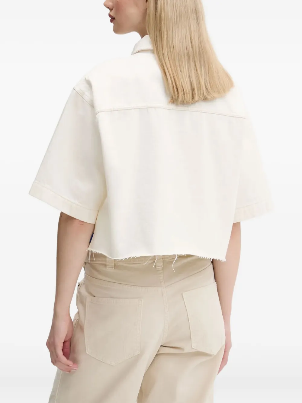 HUGO Blouse met opgestikte zakken en franje Beige