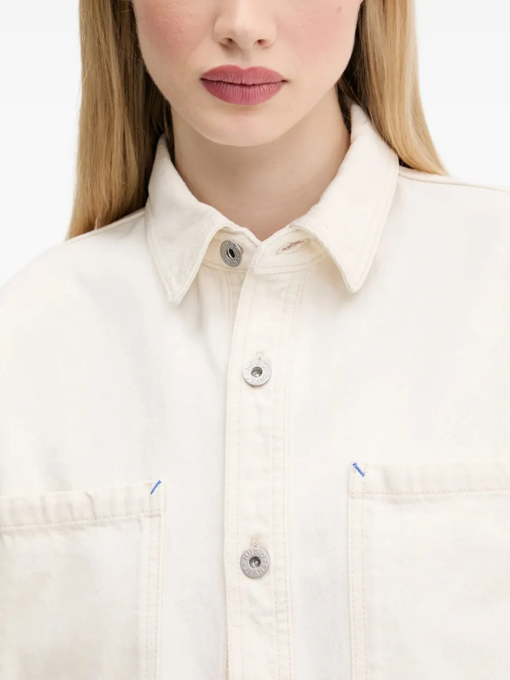 HUGO Blouse met opgestikte zakken en franje Beige