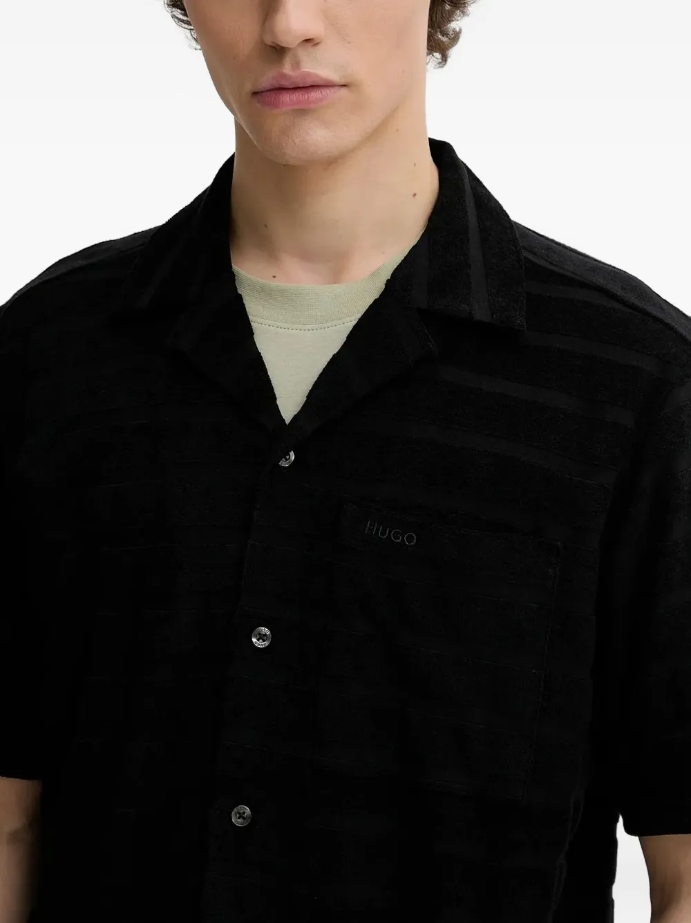 HUGO Gestreept badstof overhemd Zwart