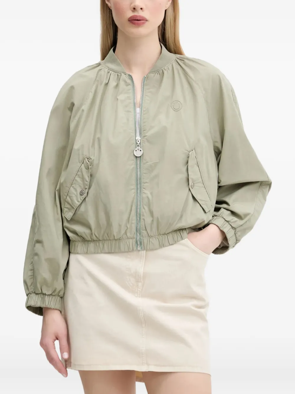 HUGO Happy cropped jack met geborduurd logo Groen
