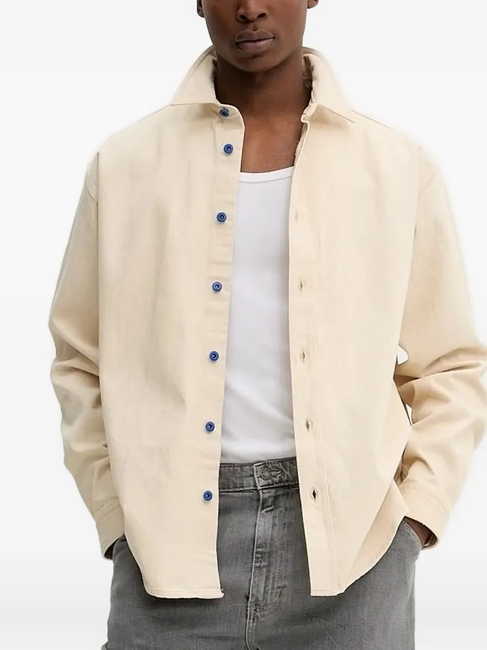 HUGO button-detail logo-label shirt Beige
