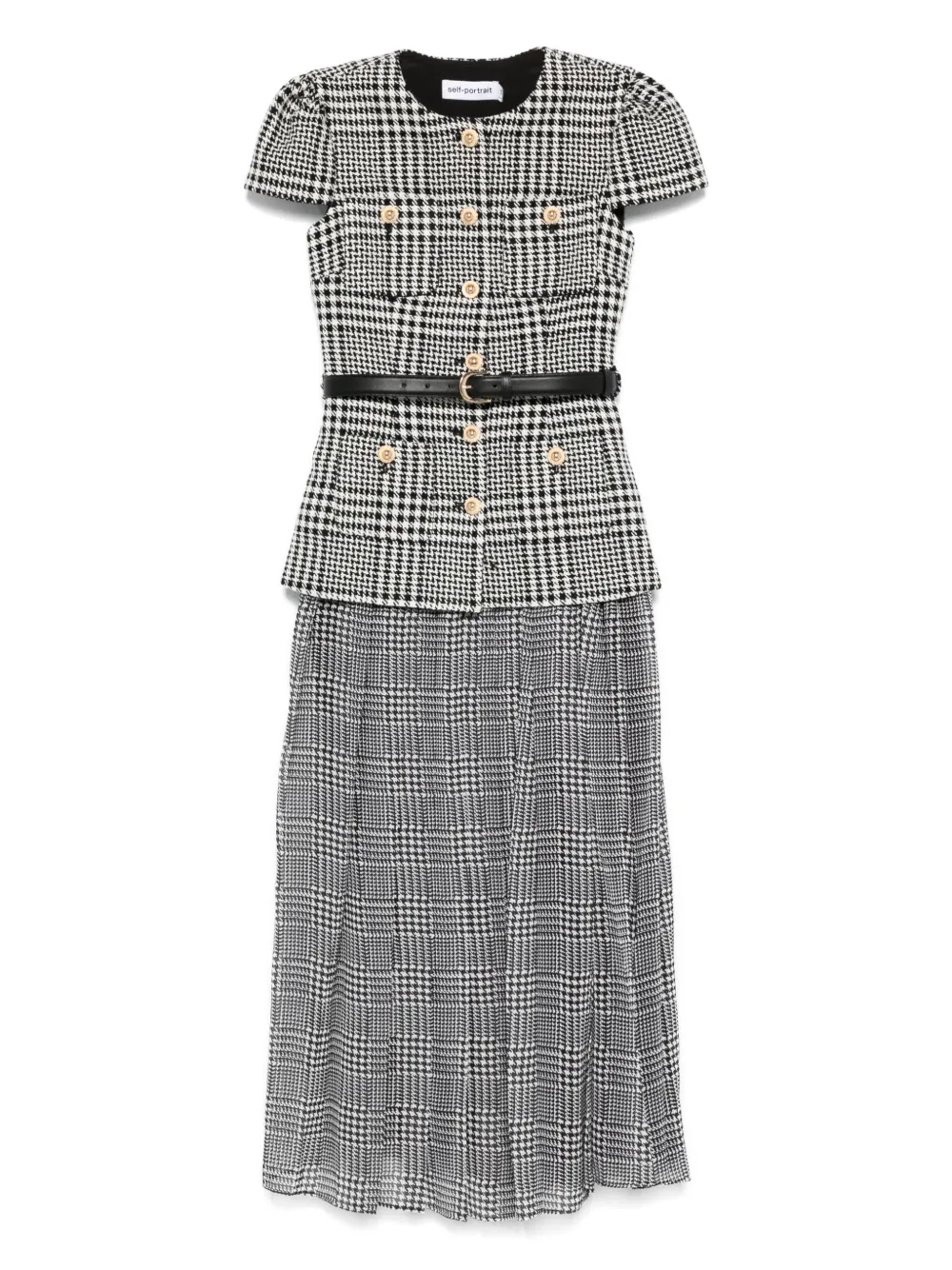 Self-Portrait Houndstooth midi dress | Black | Image 1
