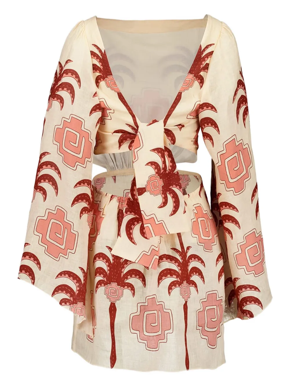 Wave After Wave palm-tree print open-neck mini dress