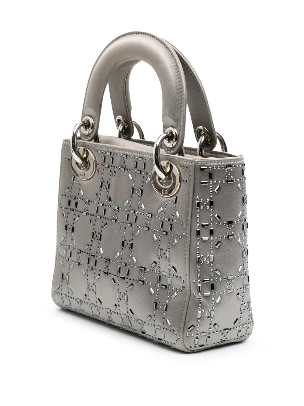 Pre-owned Dior 2018 Mini Satin Cannage Strass Crystal Embellished Lady  Satchel