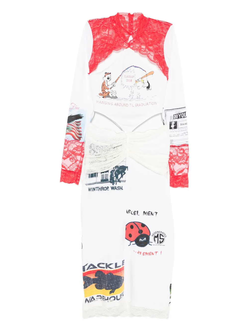 Marine Serre Regenerated midi-jurk met kanten detail Wit