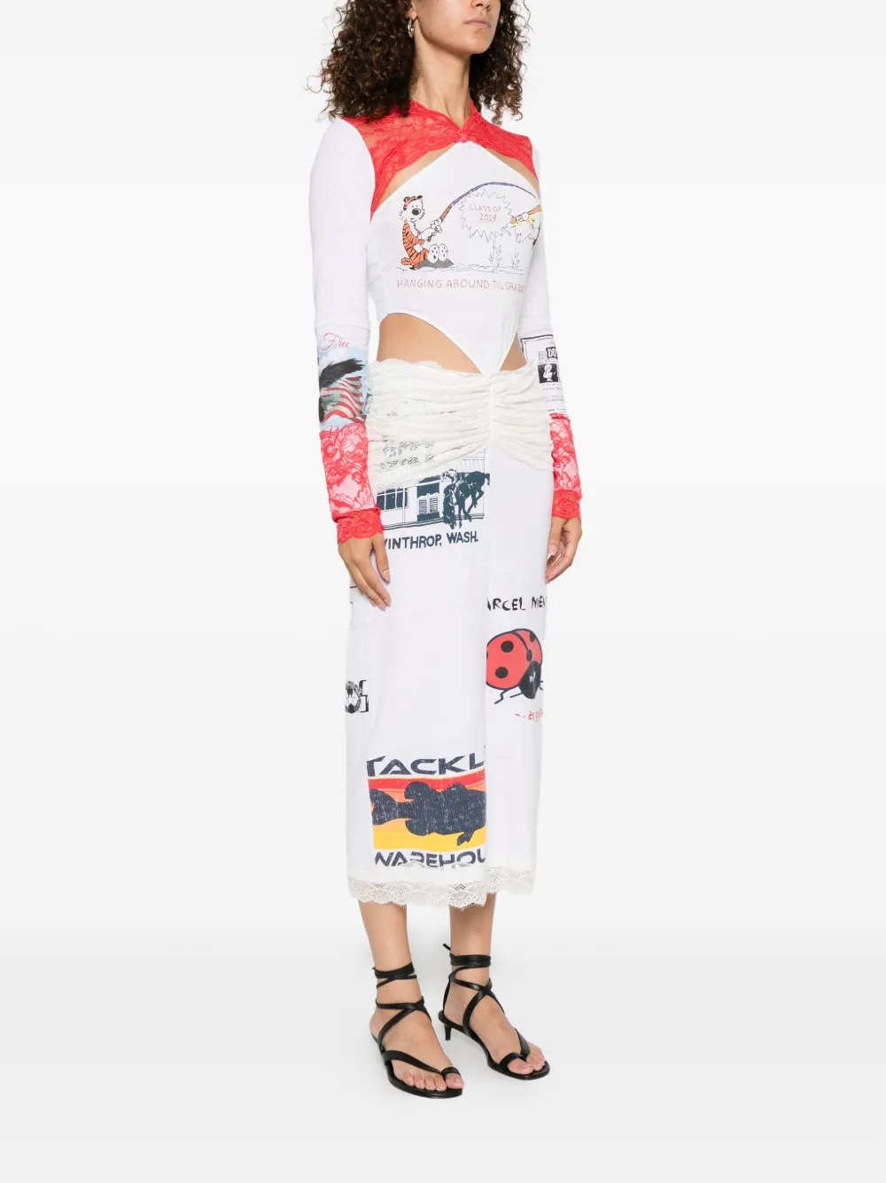 Marine Serre Regenerated midi-jurk met kanten detail Wit