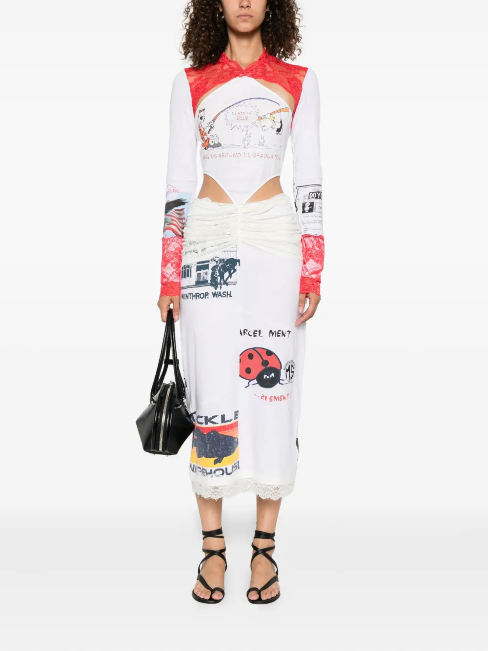 Marine Serre Regenerated midi-jurk met kanten detail Wit