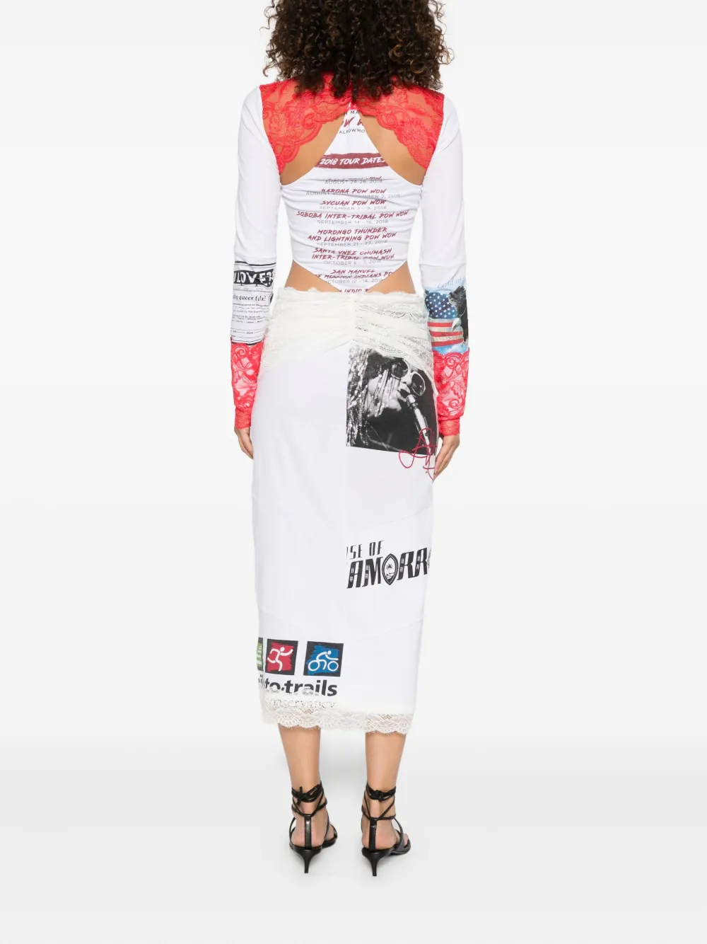 Marine Serre Regenerated midi-jurk met kanten detail Wit