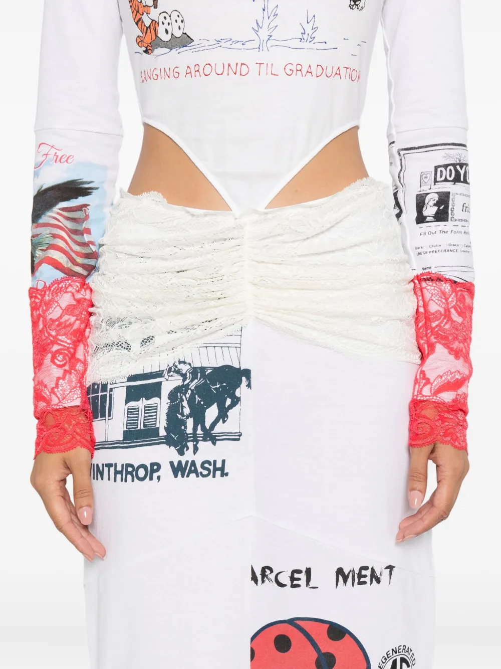 Marine Serre Regenerated midi-jurk met kanten detail Wit