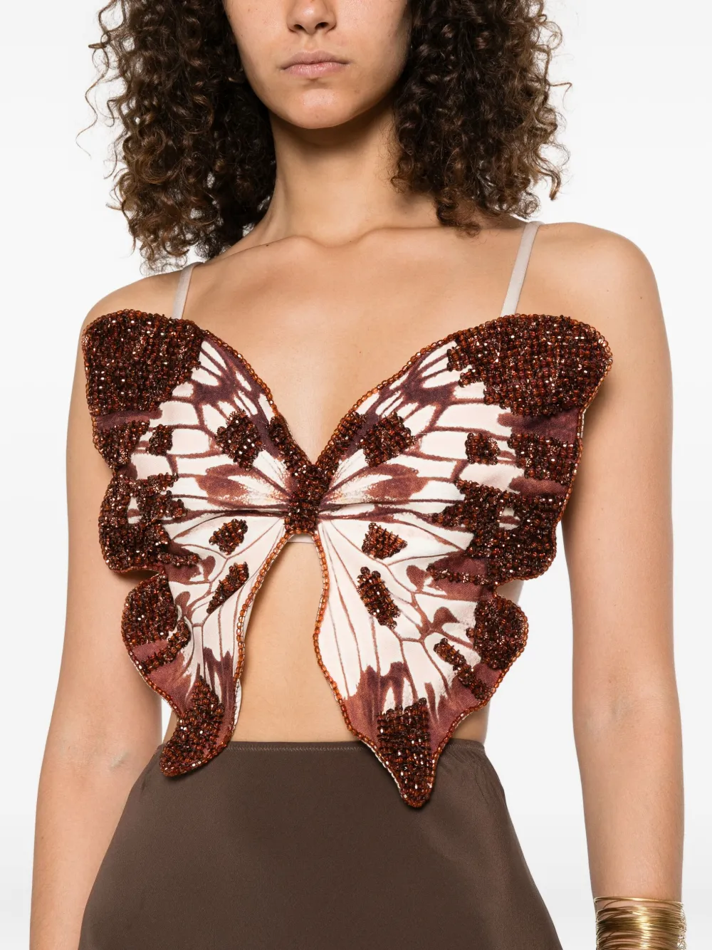 PatBO Verfraaide top met vlinderpatroon Bruin