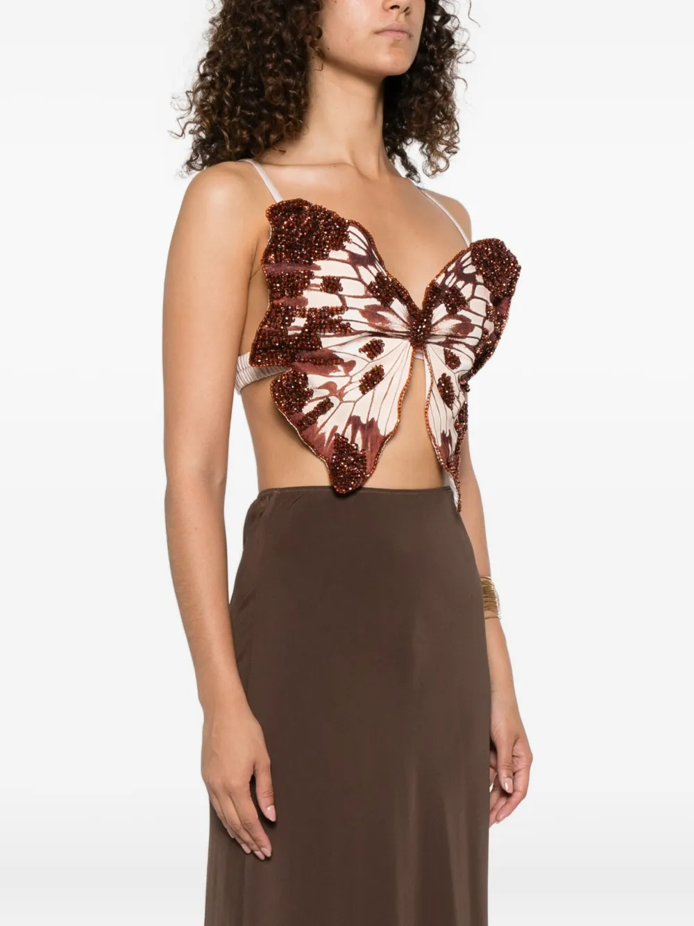 PatBO Verfraaide top met vlinderpatroon Bruin