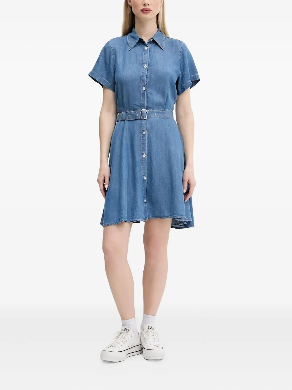 HUGO belted denim shirt mini dress Blauw