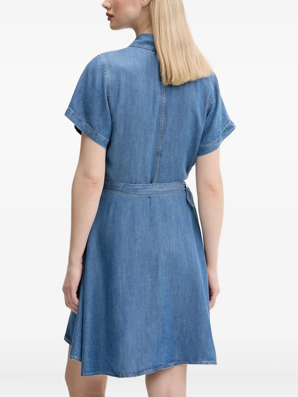 HUGO belted denim shirt mini dress Blauw