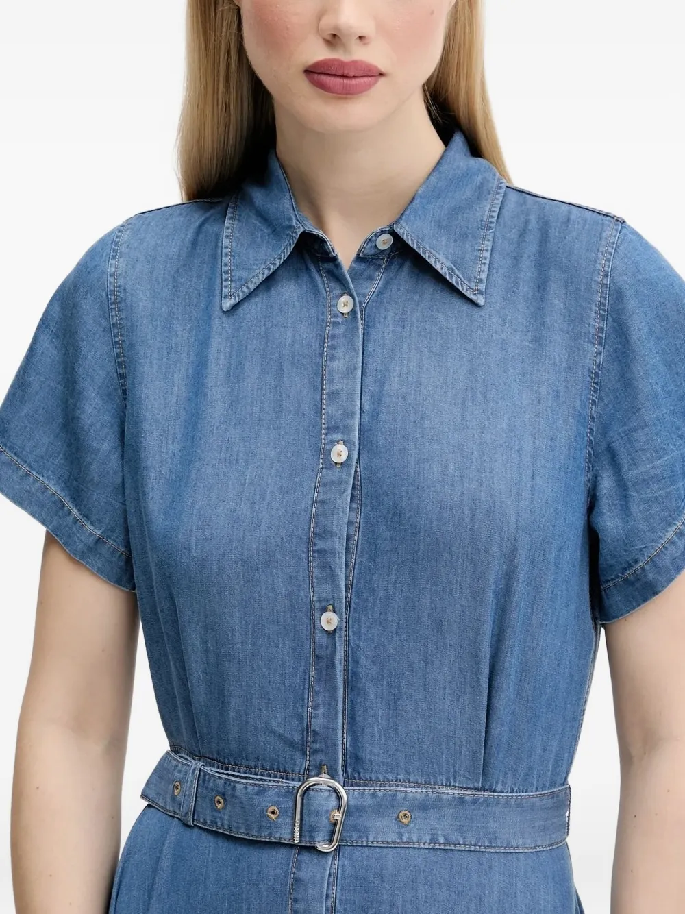 HUGO belted denim shirt mini dress Blauw
