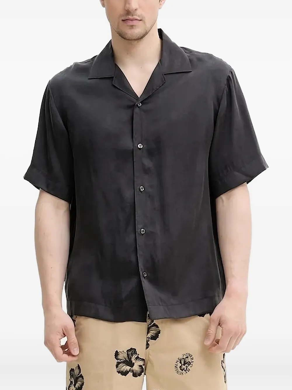 HUGO revere-collar short-sleeve shirt Zwart