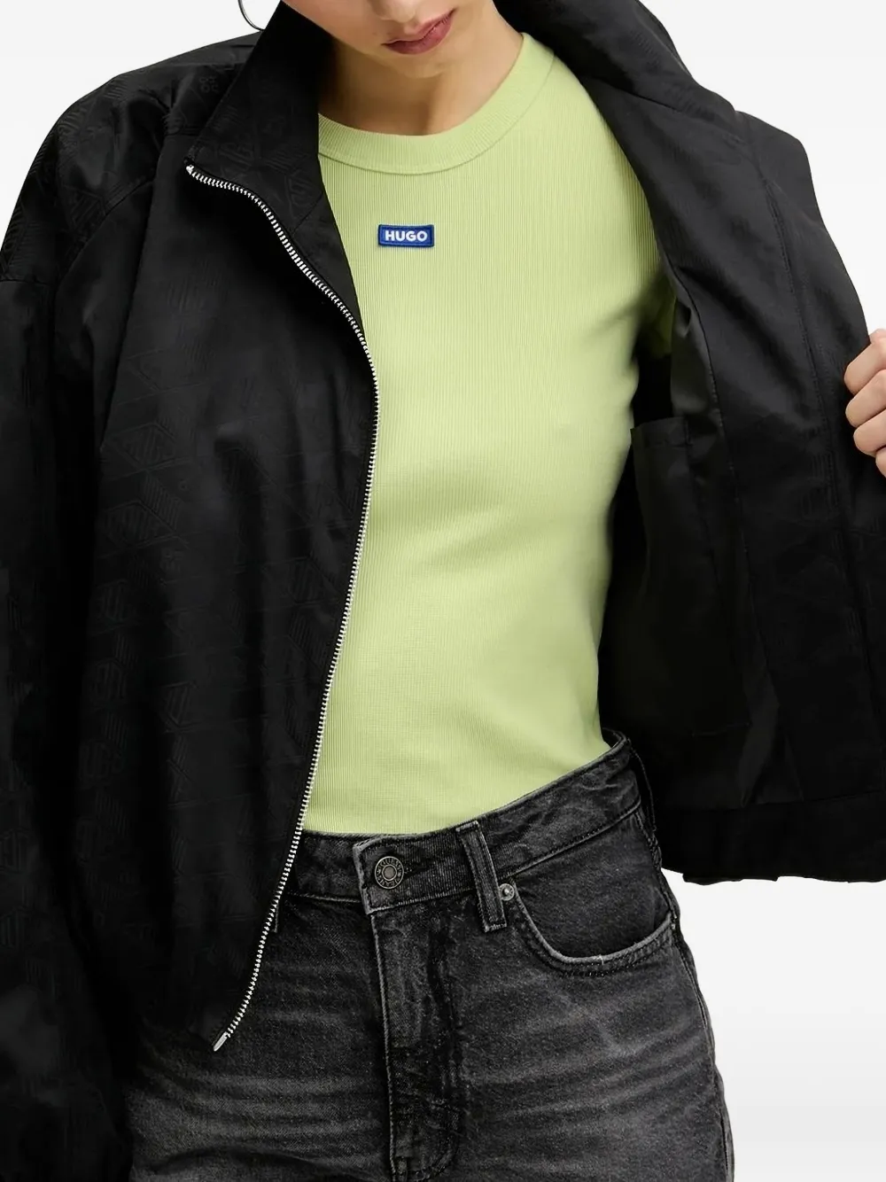 HUGO Jack met geometrisch patroon en rits Zwart