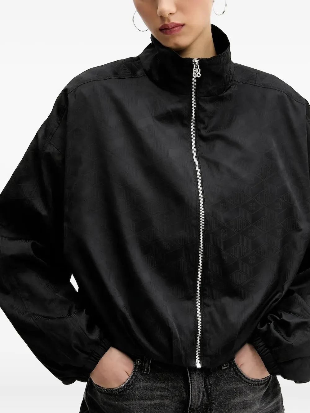 HUGO Jack met geometrisch patroon en rits Zwart