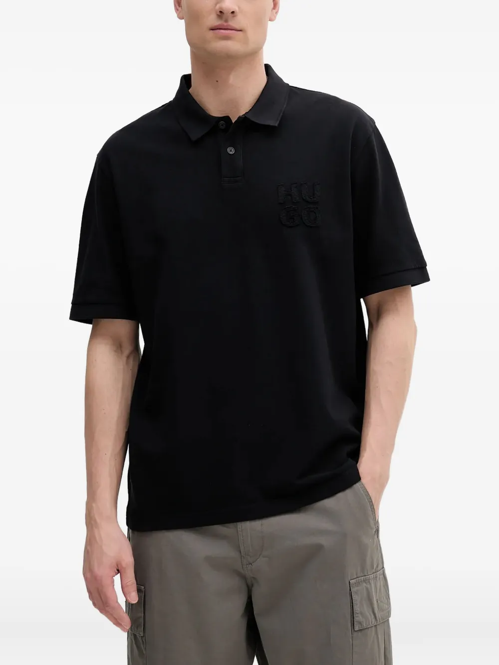 HUGO Poloshirt met geborduurd logo Zwart