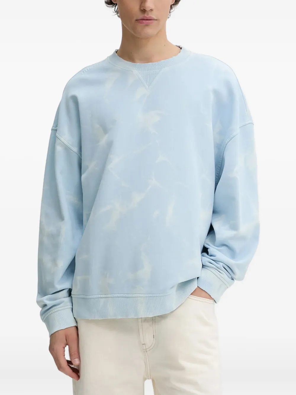 HUGO Nustroyos sweater met geborduurde tie-dye print Blauw