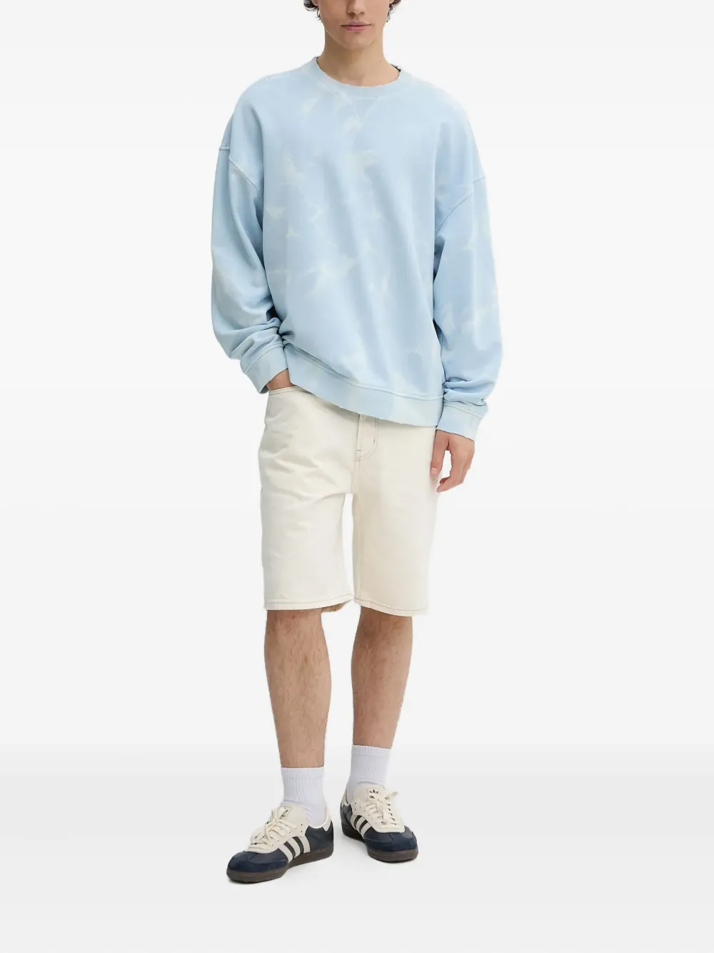 HUGO Nustroyos sweater met geborduurde tie-dye print Blauw