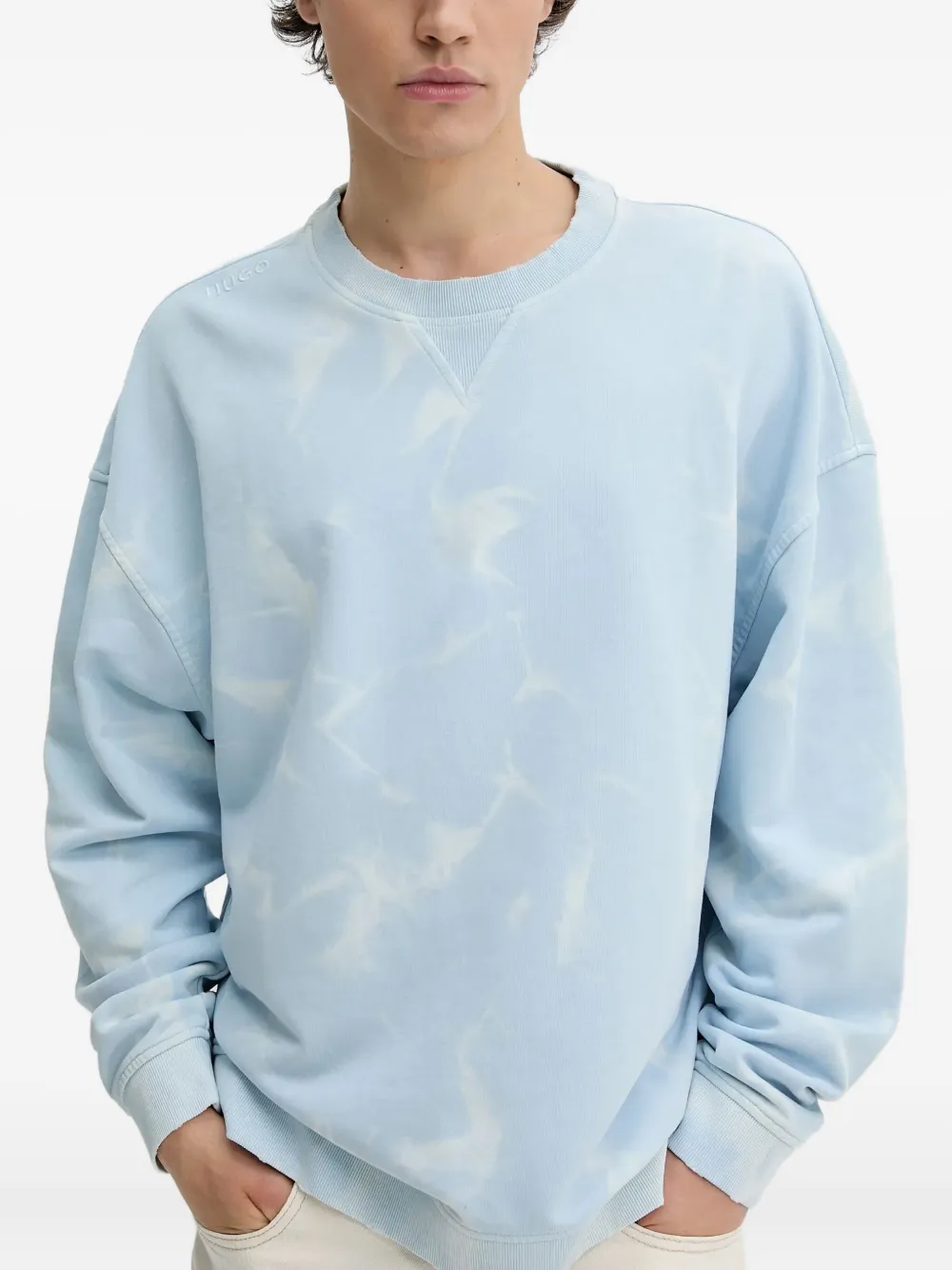 HUGO Nustroyos sweater met geborduurde tie-dye print Blauw
